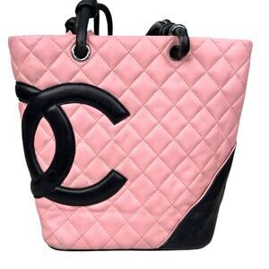 Vintage 90’s Chanel Camone Pink Leather Quilted Bucket Tote